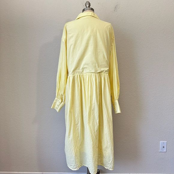 GIRL AND THE SUN Long Sleeve Lined Maxi Shirt Dress in Pale Yellow - Picture 8 of 14